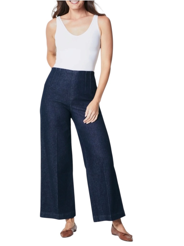 Spanx Zero Waistband Crop High Rise Wide-Leg Jeans In Raw Indigo Wash - 2x